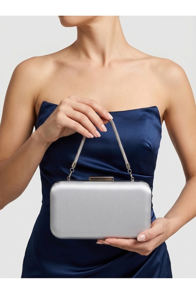 Biçanta Ασημί γκρι λαμέ χρώμα σατέν πέτρα λαβή Γυναικεία βραδινή τσάντα φόρεμ...