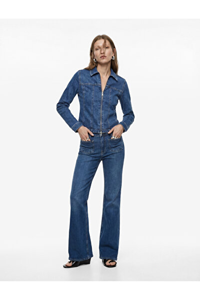 Koton Μακρυμάνικο τζιν μπουφάν σε στενή γραμμή με κλασικό γιακά και φερμουάρ