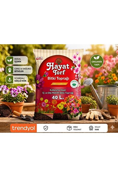 Hayat Torf Torf Bitki Toprağı 40 Litre Organik İç Mekan Dış Mekan Saksı Topra...