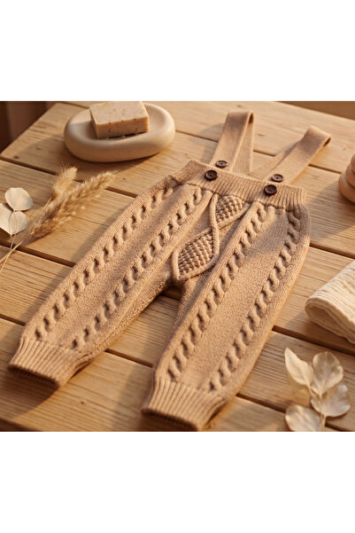 Nimini Kids Knitted Diamond Patterned Unisex Baby Salopet with Adjustable Str...