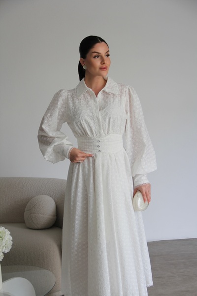 Julidress Λευκό πουκάμισο με γιακά και λεπτομέρεια ΖΩΝΗΣ, Premium Φόρεμα με Κ...