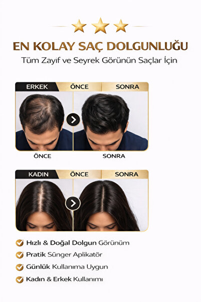 BİOREAL Saç Dolgunlaştırıcı Siyah Pudra | Seyrek Sakal Saçlar için Saç Fiberi | Suda Çıkmaz Boya