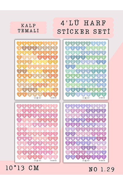 Else Craft 4'lü Harf Temalı Sticker Kalp Temalı 1.29 - Ajanda Planlayıcı Bull...