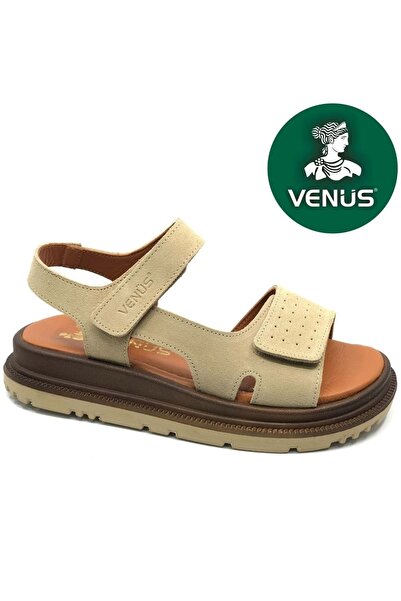Venüs صندل نسائي مريح من الجلد الطبيعي من جارنيت باللون البيج