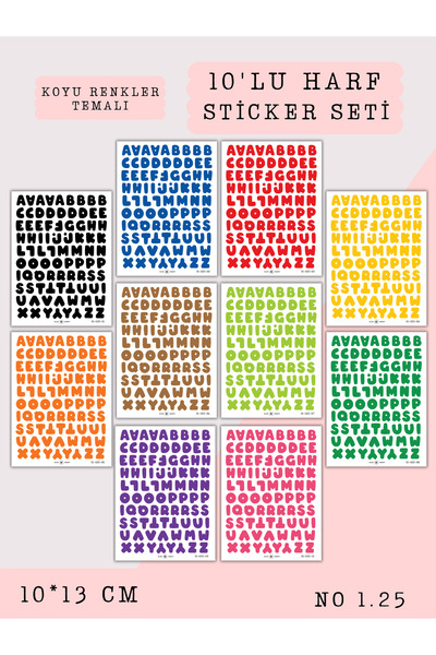 Else Craft 10'lu Harf Temalı Sticker Koyu Tonlar 1.25 - Ajanda Planlayıcı Bul...