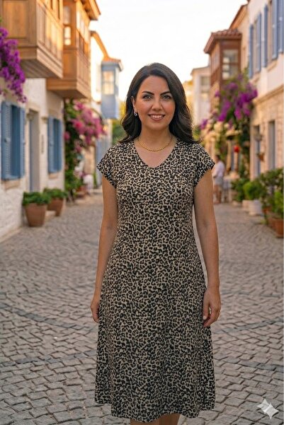 elma abone New Season Women's Summer Picasso Viscose Low-Sleeve Dress