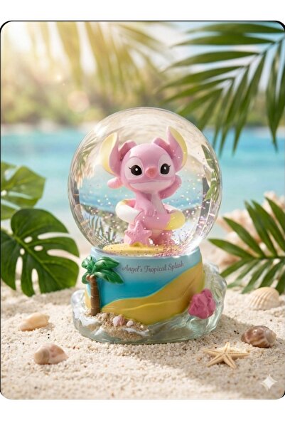 Online Stitch -( sarı altlık) 11cm-7cm –pilli pembe Kar küre