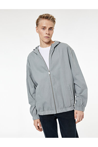 Koton Βαμβακερό μακρυμάνικο τζιν μπουφάν με φερμουάρ και κουκούλα