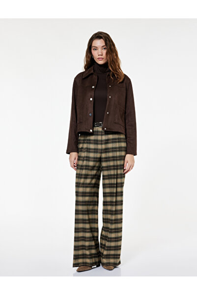 Koton Παντελόνι με φαρδύ πόδι καρό με λεπτομέρεια ζώνης και τσέπες