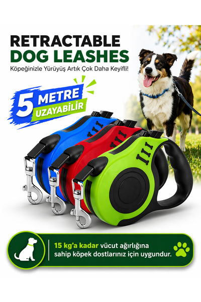Köpek gezdirme tasması , kemik desenli , 5 mt . makaralı otomatik.