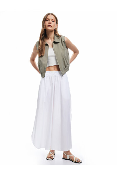 Koton Μοντάλ υφασμάτινο πουκάμισο γιακά αμάνικο γιλέκο μπόμπερ με φερμουάρ