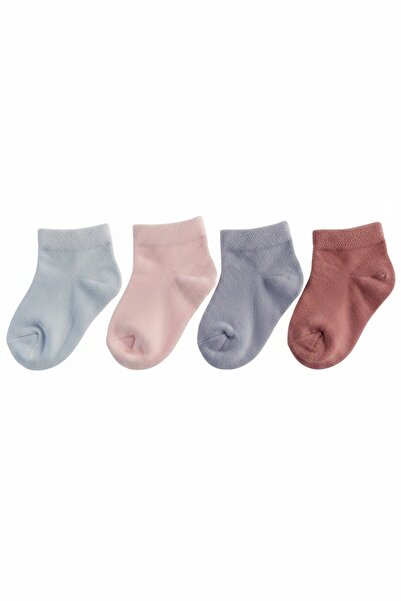 Mou&Kou Baby Girl Socks Set of 4 Cotton Soft Solid Color Basic Socks 6-24 Months