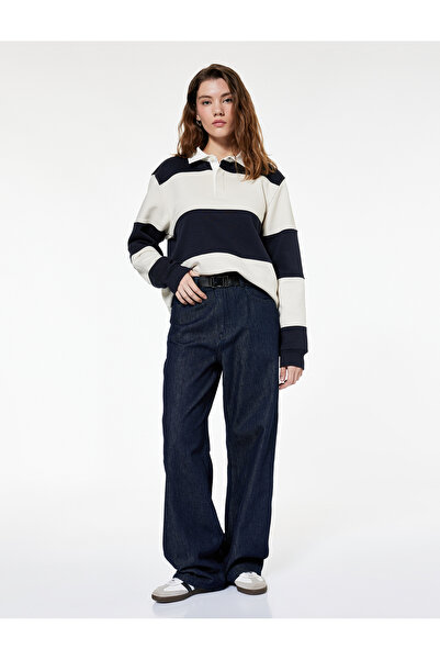 Koton Βαμβακερό παντελόνι με κανονική ζώνη μέσης με λεπτομέρεια άνετη εφαρμογ...