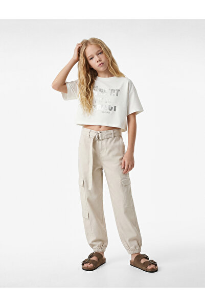 Koton Βαμβακερό κοντομάνικο μπλουζάκι με λαιμόκοψη με στάμπα