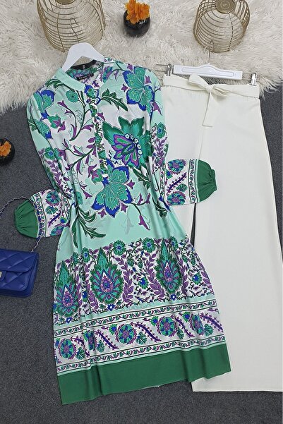 Modamorfo Τουνίκ από βαμβάκι και βισκόζη με μοτίβο λουλουδιών και μισά κουμπι...