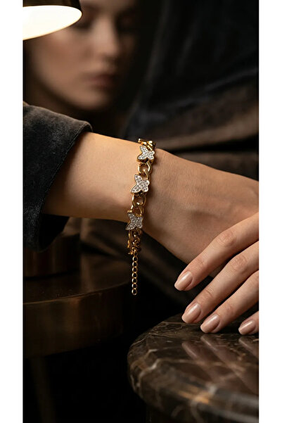 Siya Silver سوار من الفولاذ بسلسلة فاخرة بتصميم فراشة من حجر الزركون - فولاذ ...