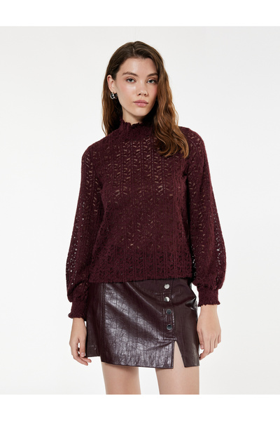 Koton Μπλούζα με ψηλό γιακά με βολάν με μακριά μανίκια