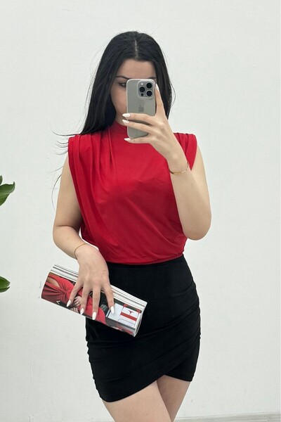 Modamorfo Αμμώδης μπλούζα με μηδενικό μανίκι -κόκκινο