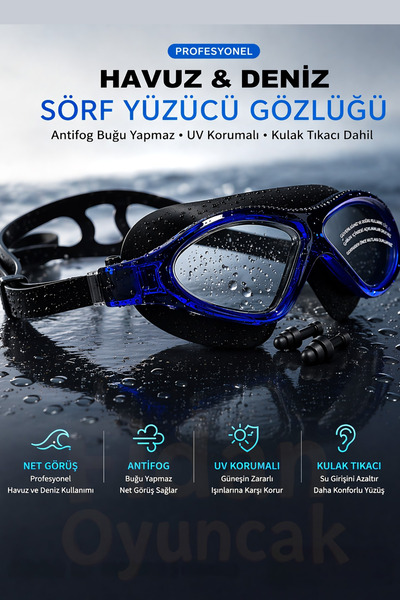 Fidan oyuncak Profosyonel Havuz Ve Deniz Sörf Yüzücü Gözlüğü Antifog Buğu Yap...