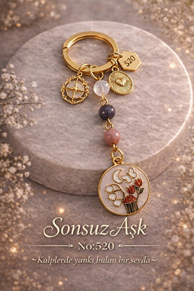 Sunshe Atelier Μπρελόκ-στολίδι τσάντας από φυσική πέτρα Luna Bloom Ροζ Χαλαζί...