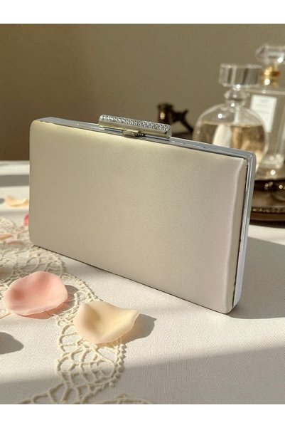 Biçanta Champagne Color Satin Women's Evening Bag Evening Bag Engagement Wedding Bag Clutch Bag