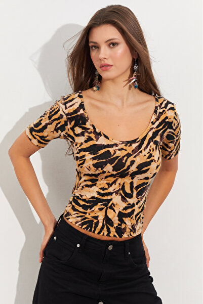 NEW JOURNAL Women's Camel Patterned Blouse App1224