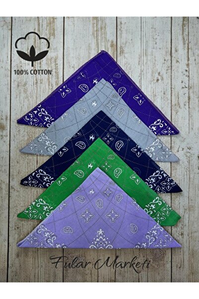 Fular Marketi 100% Βαμβακερό Σετ Μπαντάνας Elegance 5 τεμαχίων Μωβ-λιλά-μπλε-...