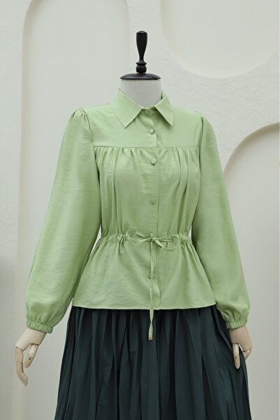 Modamorfo Μπλούζα πουκάμισο με κουμπιά και δέσιμο σε στυλ τούνελ - πράσινο
