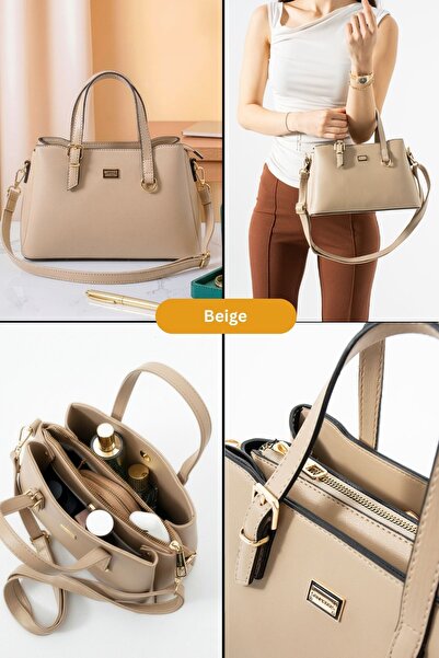 Lifonbag Women's 3-Compartment Lined Zipper Closure Handbag and Shoulder Bag (27X15 cm)