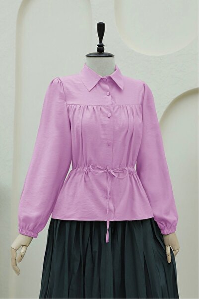 Modamorfo Μπλούζα πουκάμισο με κουμπιά και δέσιμο σε στυλ τούνελ - ροζ