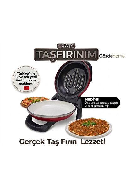 K. Red - Erato Stone Zero Pizza Machine, Lahmacun Machine Natural Stone Oven - Timer - 400 °c