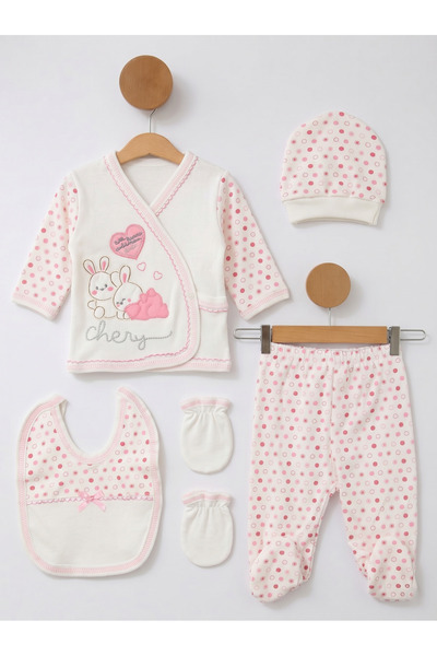 Baby Girl Rabbit Polka Dot Pink 5pcs Newborn Baby Clothes