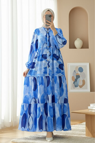 Modamorfo Φόρεμα με σχέδιο κύκλου και μισά κουμπιά με ελαστική λαβή - Σκούρο ...