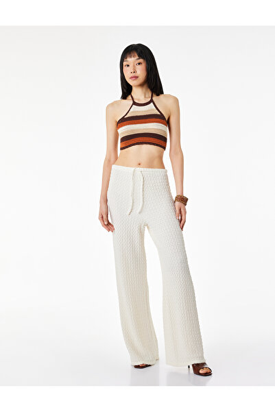 Koton Bürümcük Fabric Tie-Waist Straight-Leg Long Trousers