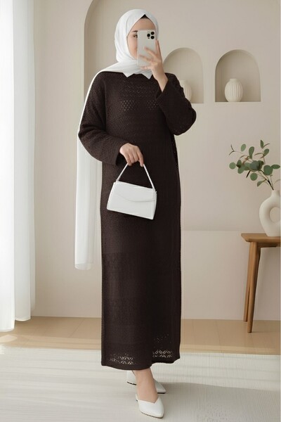 Modamorfo Πλεκτό φόρεμα με διάτρητο σχέδιο -k. Καφέ