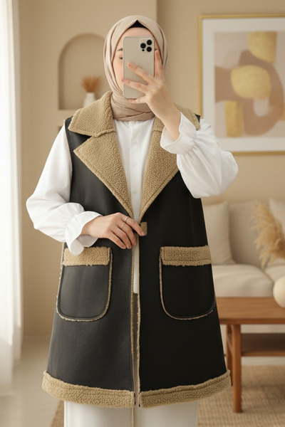 Modamorfo Lamb Plush Double Pocket Vest - Mink