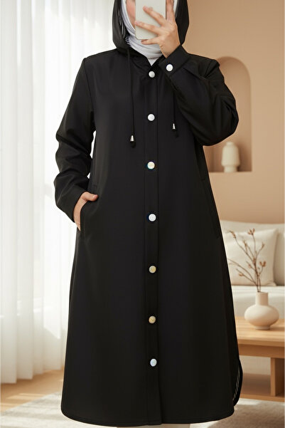 Modamorfo Καμπαρντίνα με ριγέ επένδυση, πλαϊνές τσέπες και κουκούλα - μαύρο