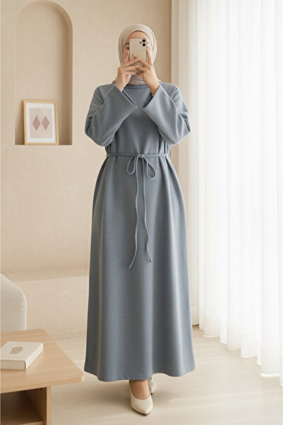 Modamorfo Φόρεμα Σελανίκου με δετή μέση και στρογγυλή λαιμόκοψη - γκρι