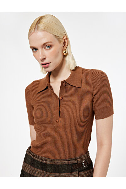 Koton Half Button Short Sleeve Polo Neck Knitwear Sweater