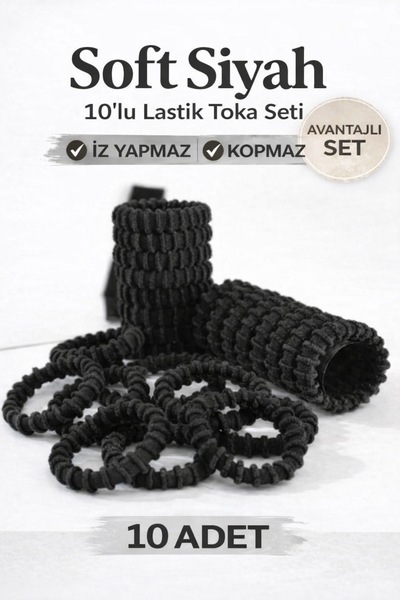 Design 4N Kadın Siyah Tırtıklı Lastik Toka Seti 10’lu