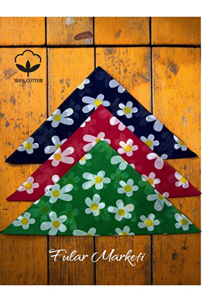 Fular Marketi 100% βαμβάκι 3 τεμάχια με σχέδιο Daisy σε μπλε ναυτικό, κίτρινο...