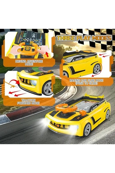 MOFAY Car Racing Adventure Toy - Musical Steering Wheel Racing Car Yellow for Toddlers