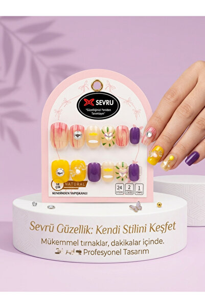 SEVRU Çocuk Takma Tırnak, Yeni Desenli 12'li Renkli Çocuk Takma Tırnağı Pro Z...