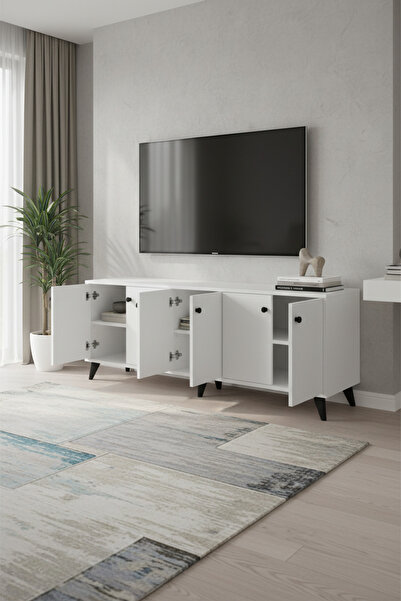 Dienni Simple Tv Ünitesi 3 Raflı 5 Kapaklı 150x44x64 BEYAZ