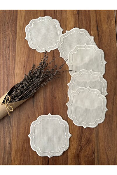 NURHAN HOME COLLECTION 6 Κεντημένες χαρτοπετσέτες διπλής σειράς σε καφέ χρώμα...