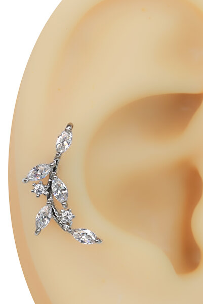 Cadının Dükkanı Zirkon Taşlı Yaprak Figür 316L Çelik Helix Kıkırdak Piercing