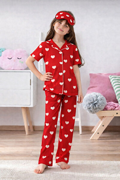 zahider Κοριτσίστικο βαμβακερό σετ πιτζάμες με σχέδιο καρδιάς και κουμπιά, κο...