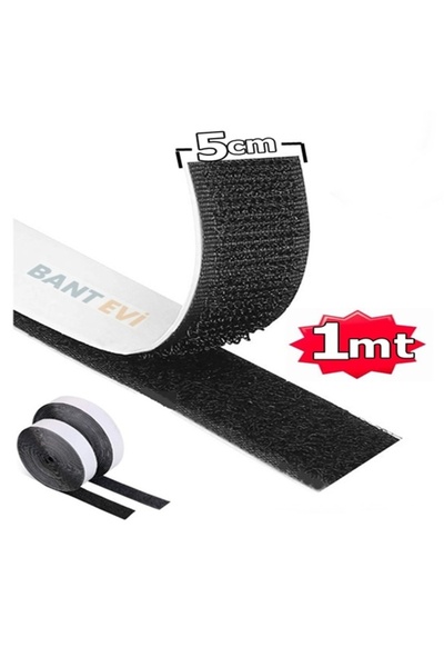 BANT EVİ Yapışkanlı Cırt Bant Siyah 5cmx1m Kendinden Yapışkanlı Cırt Cırtlı B...