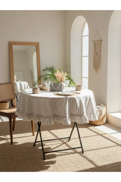 NDC HOME Τραπεζομάντηλο Γκρι Ριγέ Λινό ΣΤΡΟΓΓΥΛΟ ΒΟΛΑΝ