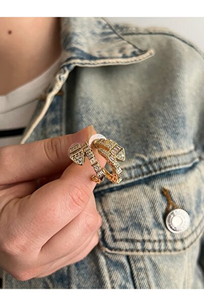 BusradanDesign Gold Baget Zirkon Taşlı Sarmal Yılan Küpe